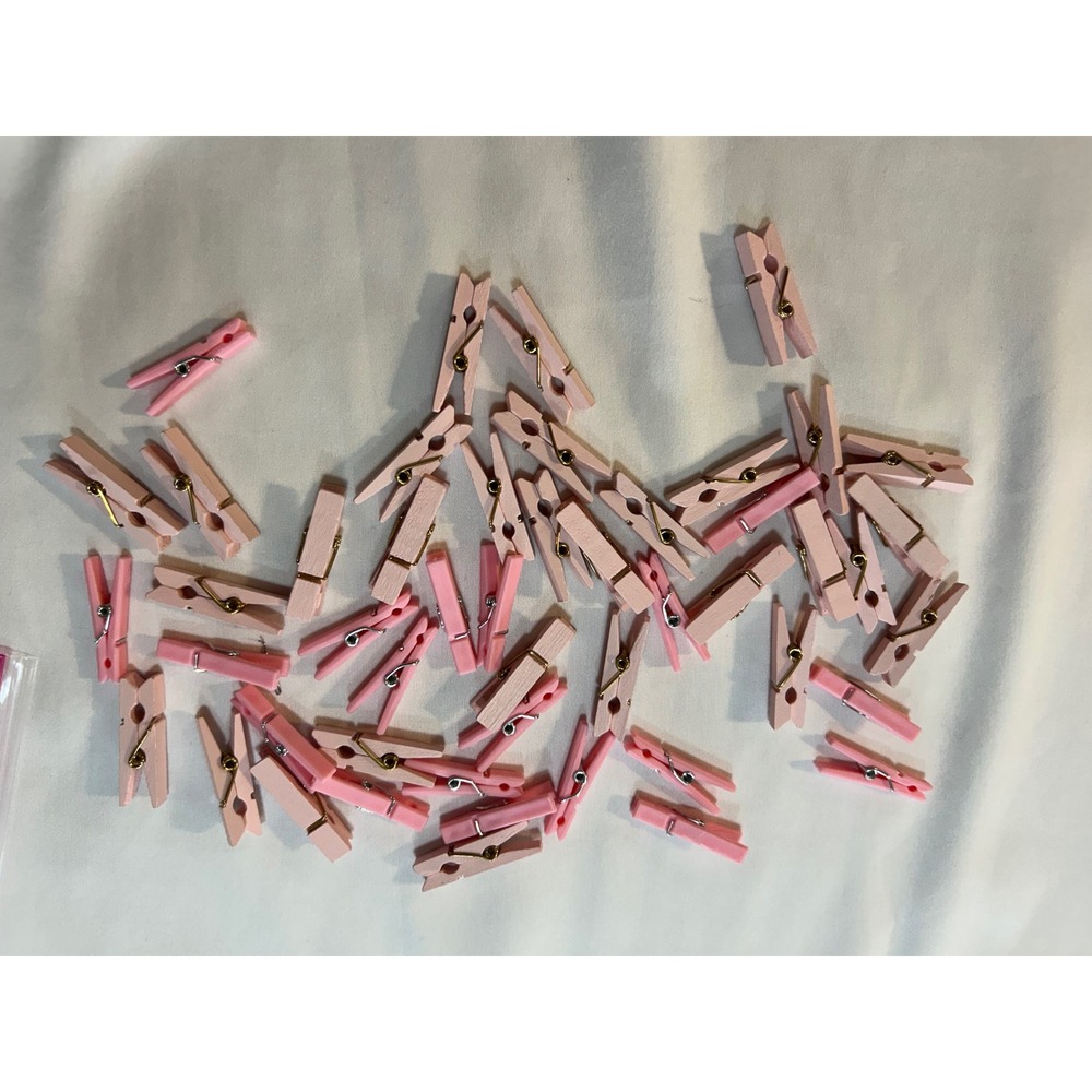 Pink Mini Clothespins Set Wood and Plastic Craft Clips for Photo Displays 50pc